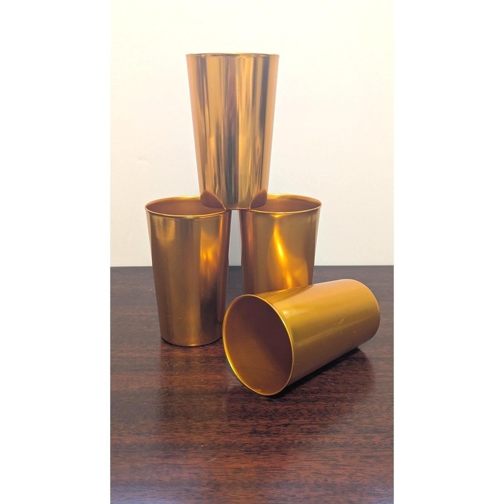 4 Vintage Bascal Aluminum Cups Tumblers‎ Metallic Gold MCM Retro Italy 4.5"